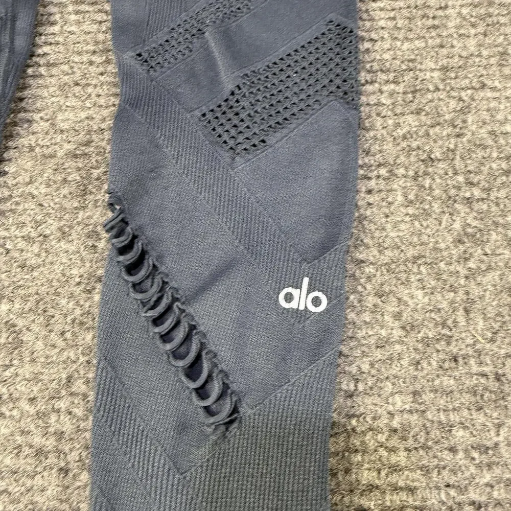 Alo Yoga Leggings Womens Small Blue Gray High Waist Ripped Warrior Leggings